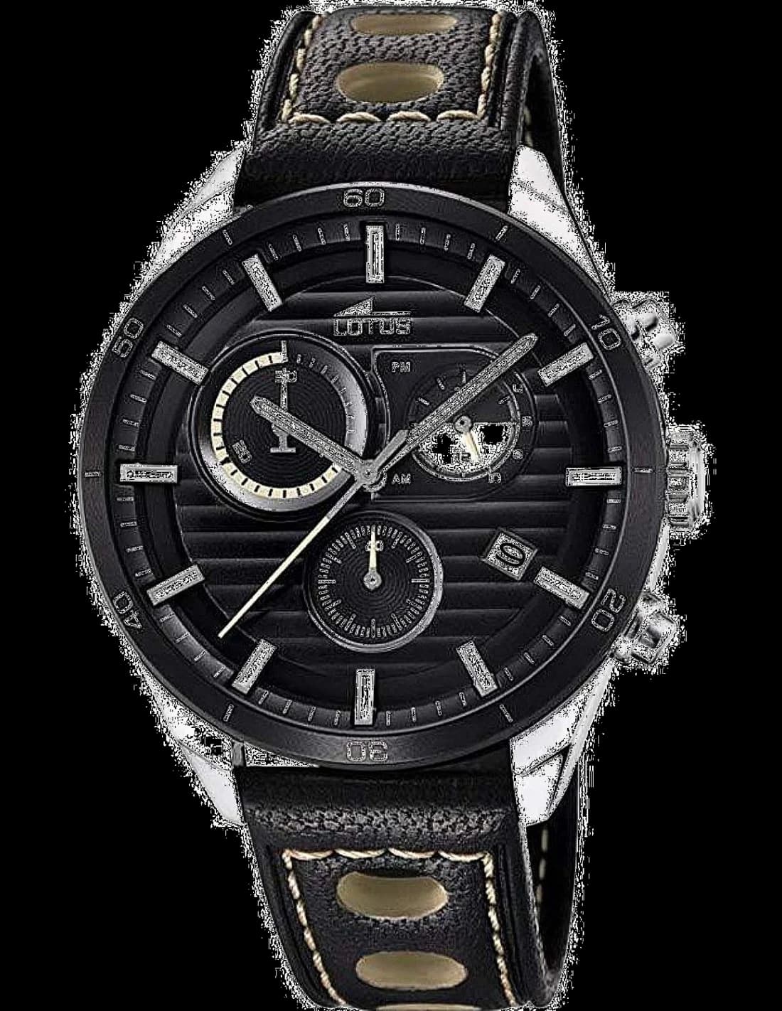 Montre Lotus L18531/1 chronographe avec cadran noir et compteurs, design sportif élégant