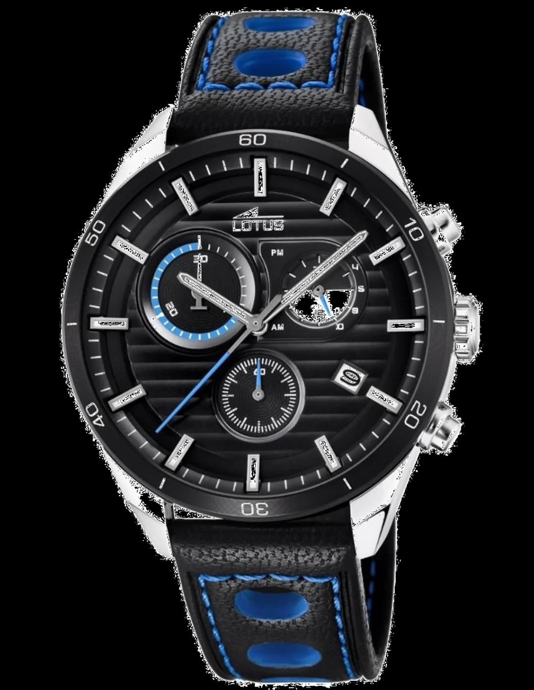 Montre Lotus L18531/2 noire au cadran noir profond avec index argentés et aiguilles luminescentes, style classique et sportif
