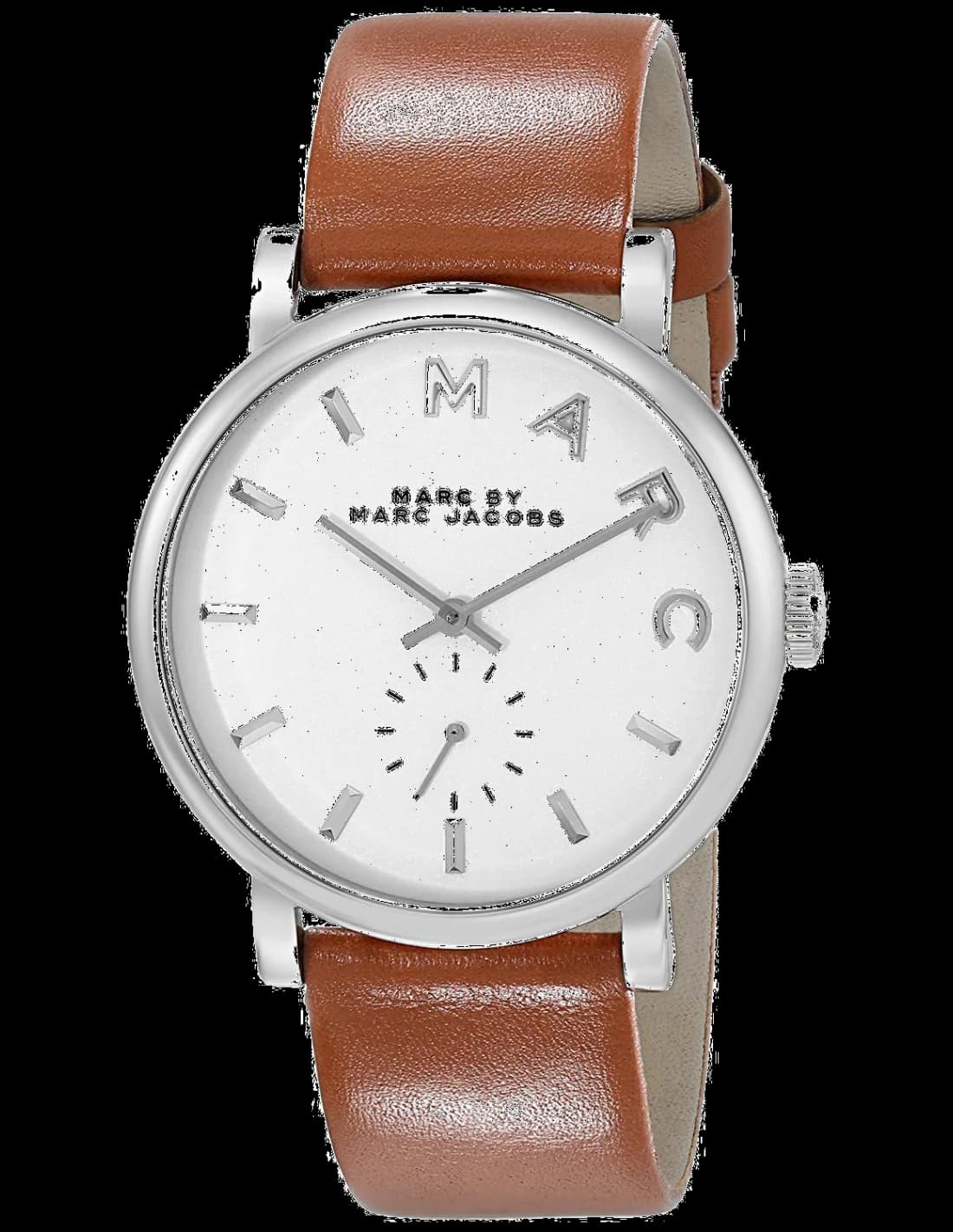Montre Marc Jacobs MBM1265 au cadran blanc et index dorés sur bracelet en cuir marron