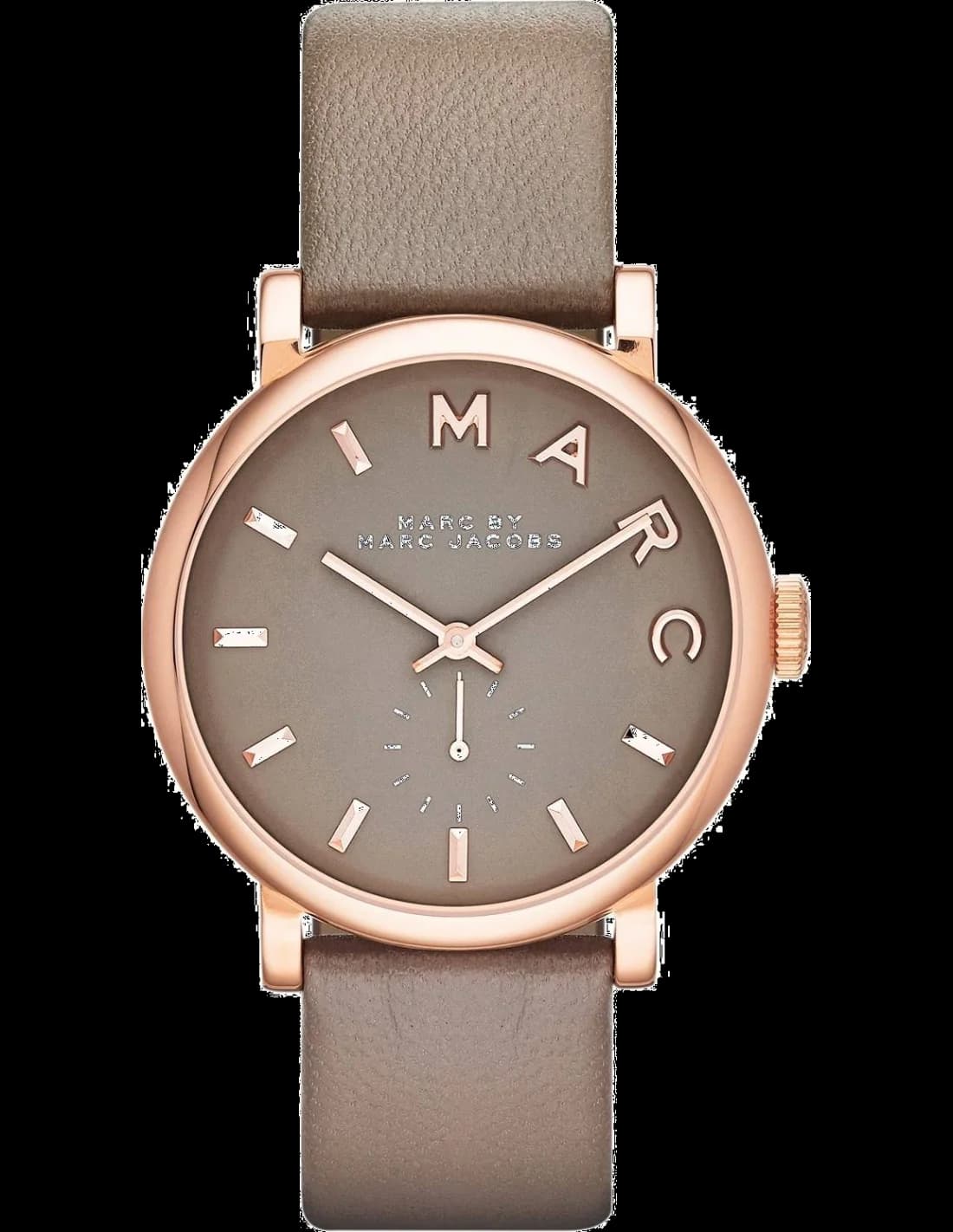 Montre Marc Jacobs MBM1266 au cadran blanc nacré avec index dorés et aiguilles dauphine, style élégant et féminin
