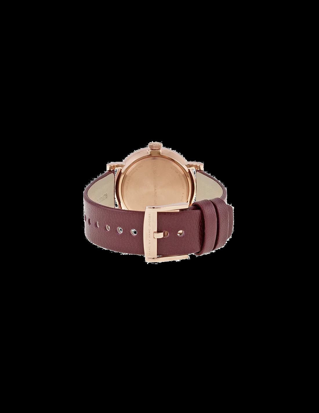 Bracelet Marc Jacobs MBM1267 en cuir bordeaux avec coutures contrastées, boucle ardillon dorée