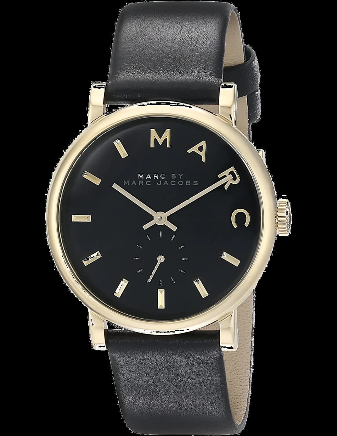 Montre Marc Jacobs MBM1269 avec cadran noir et aiguilles argentées sur fond noir mat, style chic et minimaliste