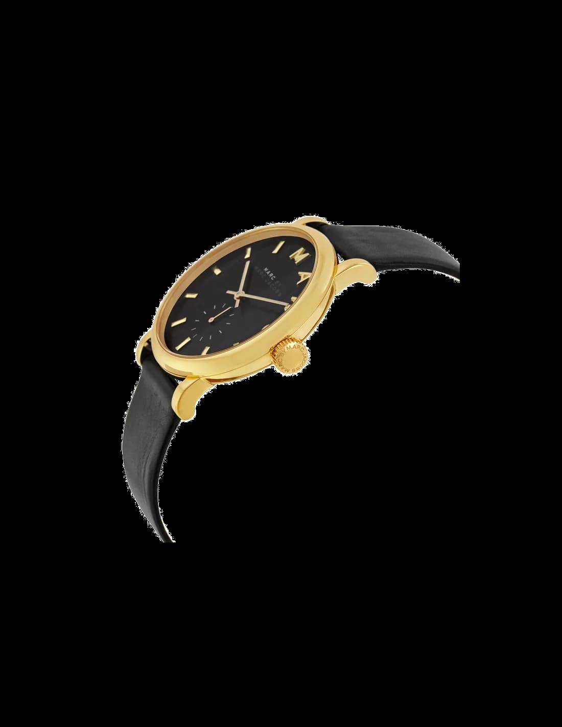 Bracelet Marc Jacobs MBM1269 en cuir noir lisse avec boucle ardillon en acier, confort et élégance assurés