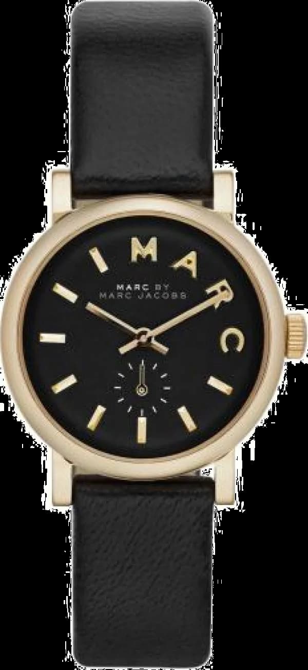 Montre Marc Jacobs MBM1273 avec cadran noir et finitions dorées, style élégant et féminin