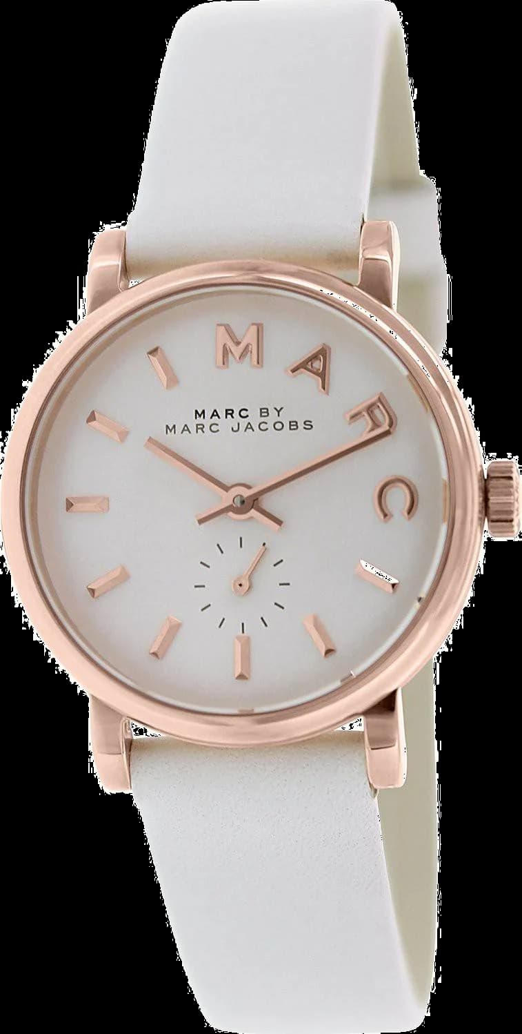 Montre Marc Jacobs MBM1284 au boîtier or rose et cadran blanc nacré, style élégant et féminin