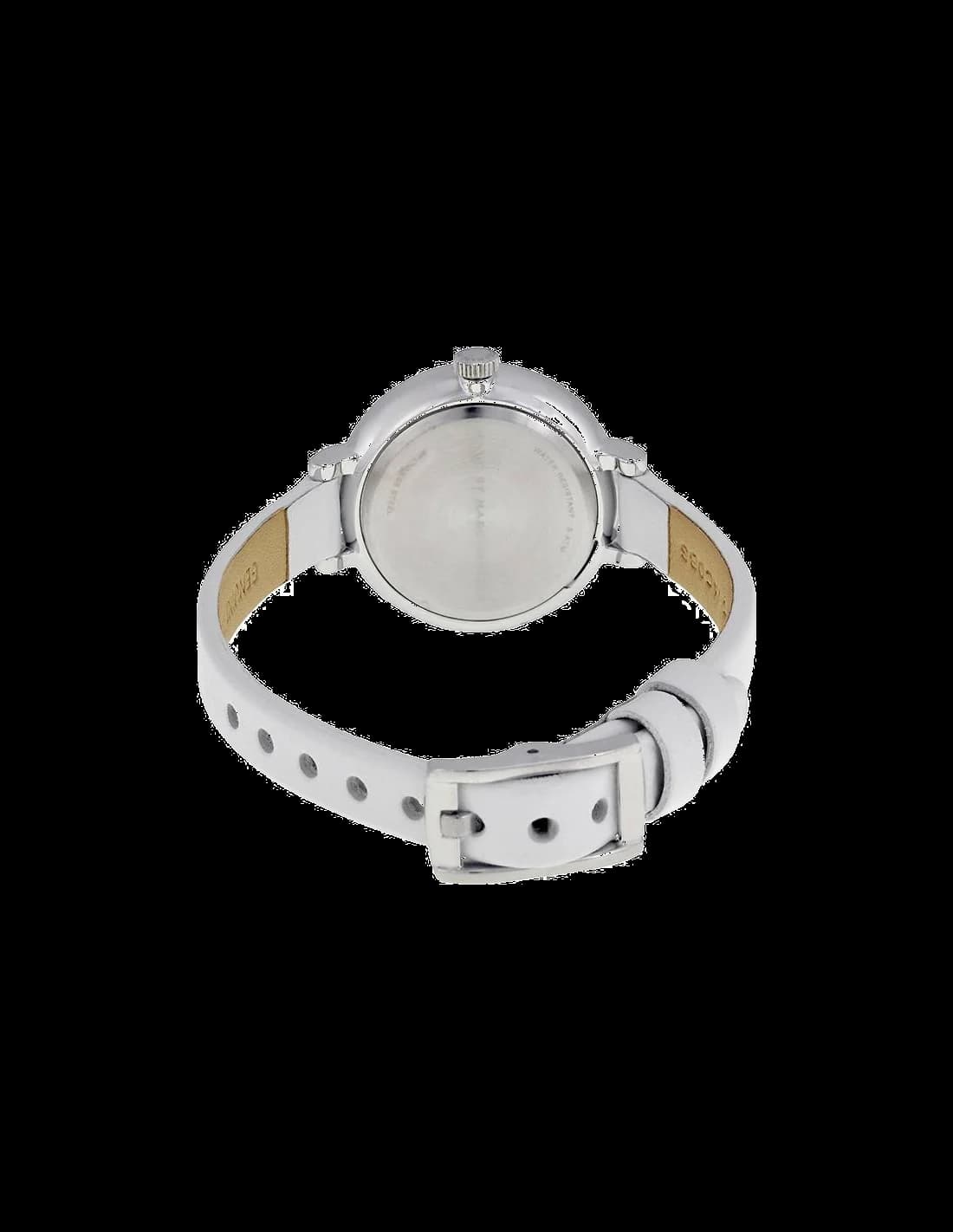 Bracelet Marc Jacobs MBM1350 en cuir blanc souple à coutures contrastées, fermoir boucle ardillon en acier inoxydable