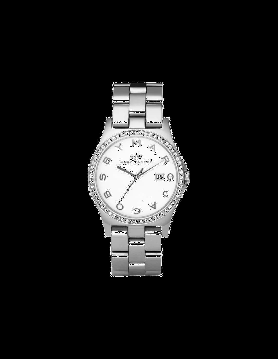 Montre Marc Jacobs MBM3044 au cadran blanc nacré et lunette sertie de strass scintillants