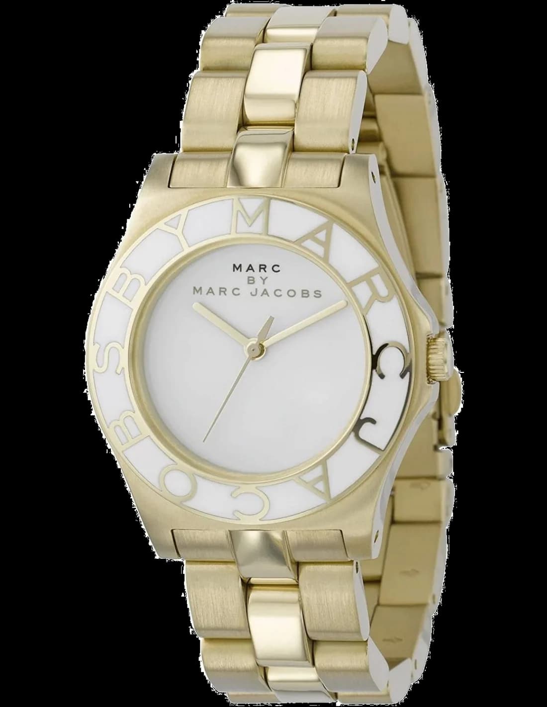 Montre Marc Jacobs MBM3050 en acier argenté au cadran blanc lumineux orné de cristaux scintillants
