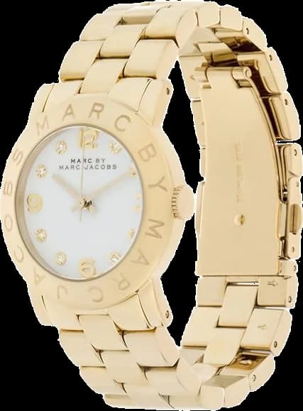 Cadran Marc Jacobs MBM3056 détail des aiguilles dorées et index bâtons pour une lecture épurée