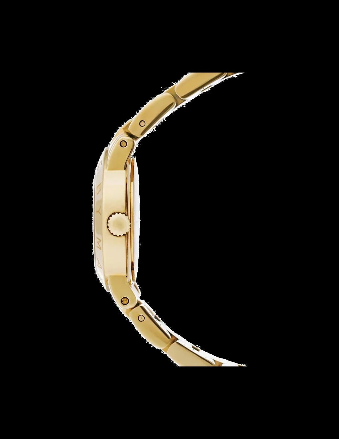 Cadran Marc Jacobs MBM3057 aux index brillants et aiguilles dorées, lisibilité parfaite et éclat luxueux