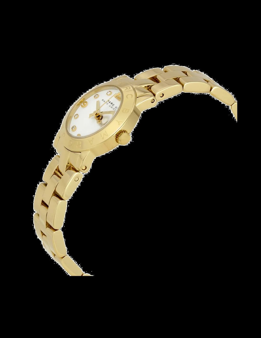 Bracelet Marc Jacobs MBM3057 en acier doré jaune, maillons souples et fermoir déployant, confort et durabilité