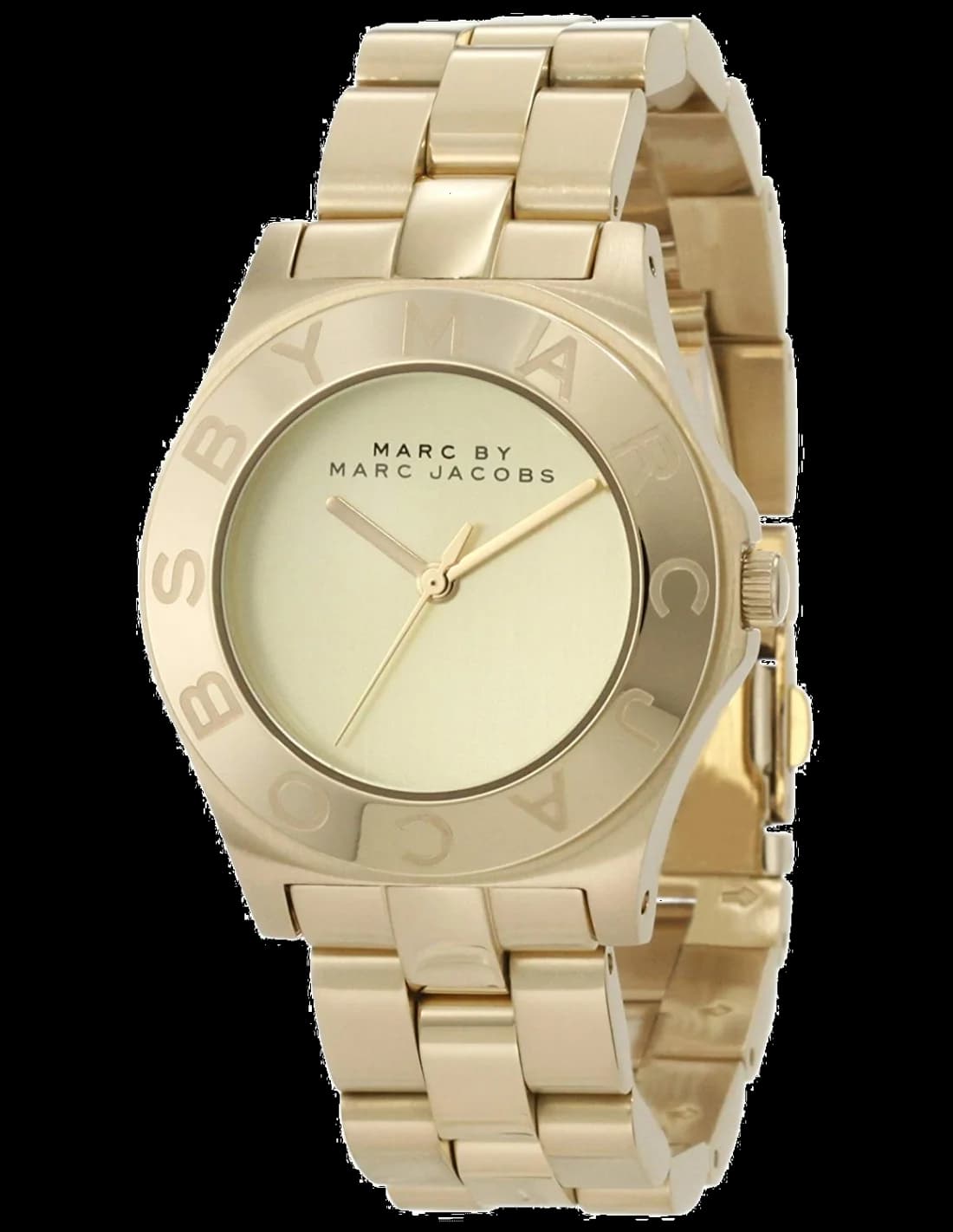 Montre Marc Jacobs MBM3126 dorée avec cadran blanc et index dorés, style chic et féminin