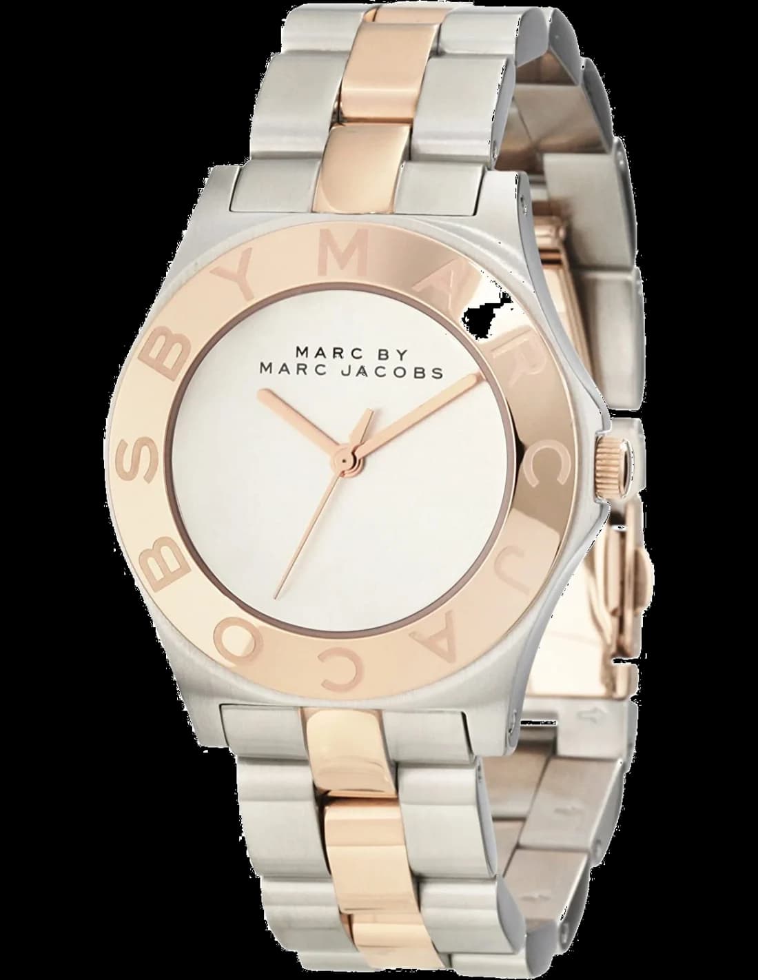 Montre Marc Jacobs MBM3129 avec cadran bi-ton acier et or rose, design élégant et moderne