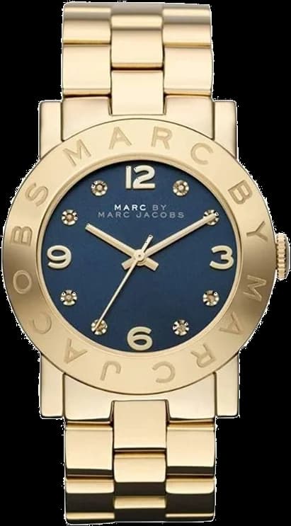 Montre Marc Jacobs MBM3166 en acier plaqué or avec cadran bleu soleil et style chic intemporel