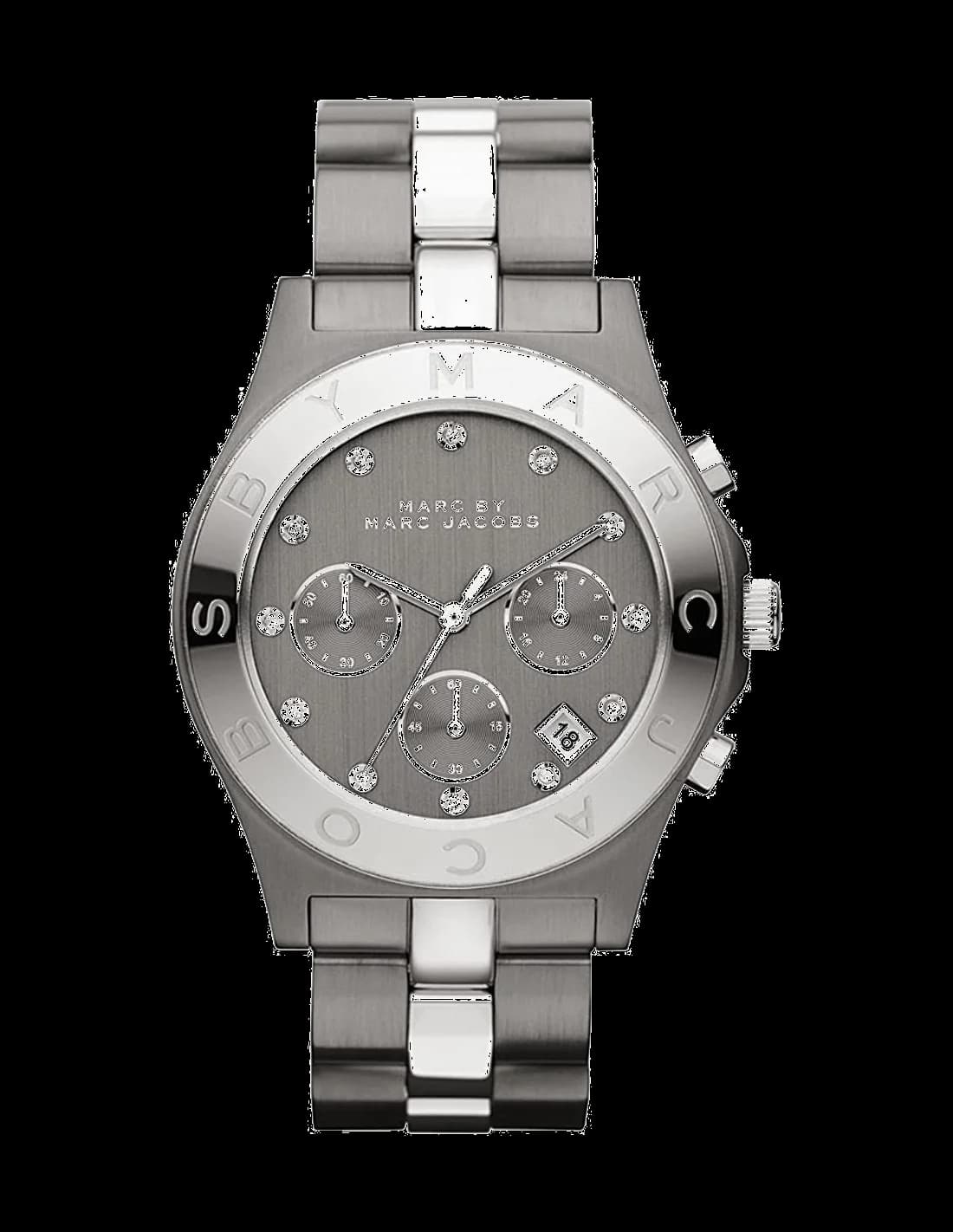 Montre Marc Jacobs MBM3179 avec cadran blanc et index dorés, style chic et minimaliste