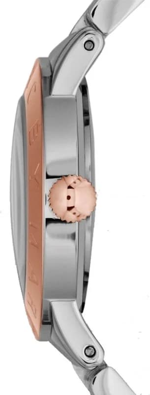 Bracelet Marc Jacobs MBM3194 en acier bicolore argent et rose, fermoir déployant sécurisé