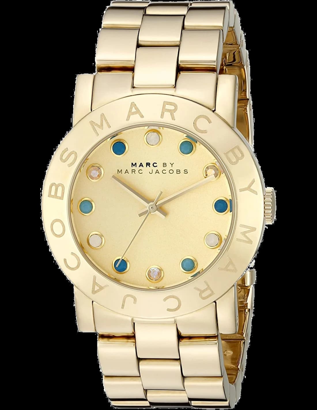 Montre Marc Jacobs MBM3215 avec cadran blanc nacré et index dorés, style chic et féminin