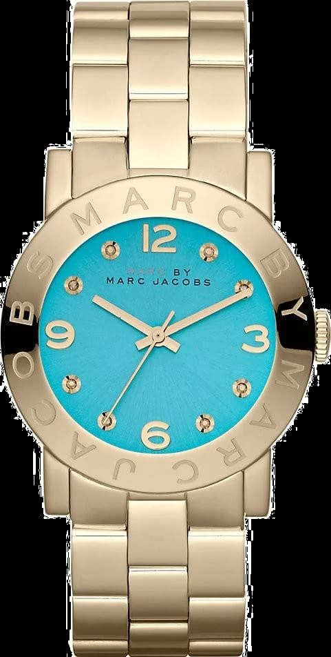 Montre Marc Jacobs MBM3220 avec cadran turquoise et acier doré jaune, style élégant et féminin