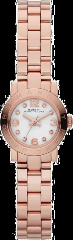 Montre Marc Jacobs MBM3227 avec cadran blush et index diamants, boîtier or rose, style élégant et féminin