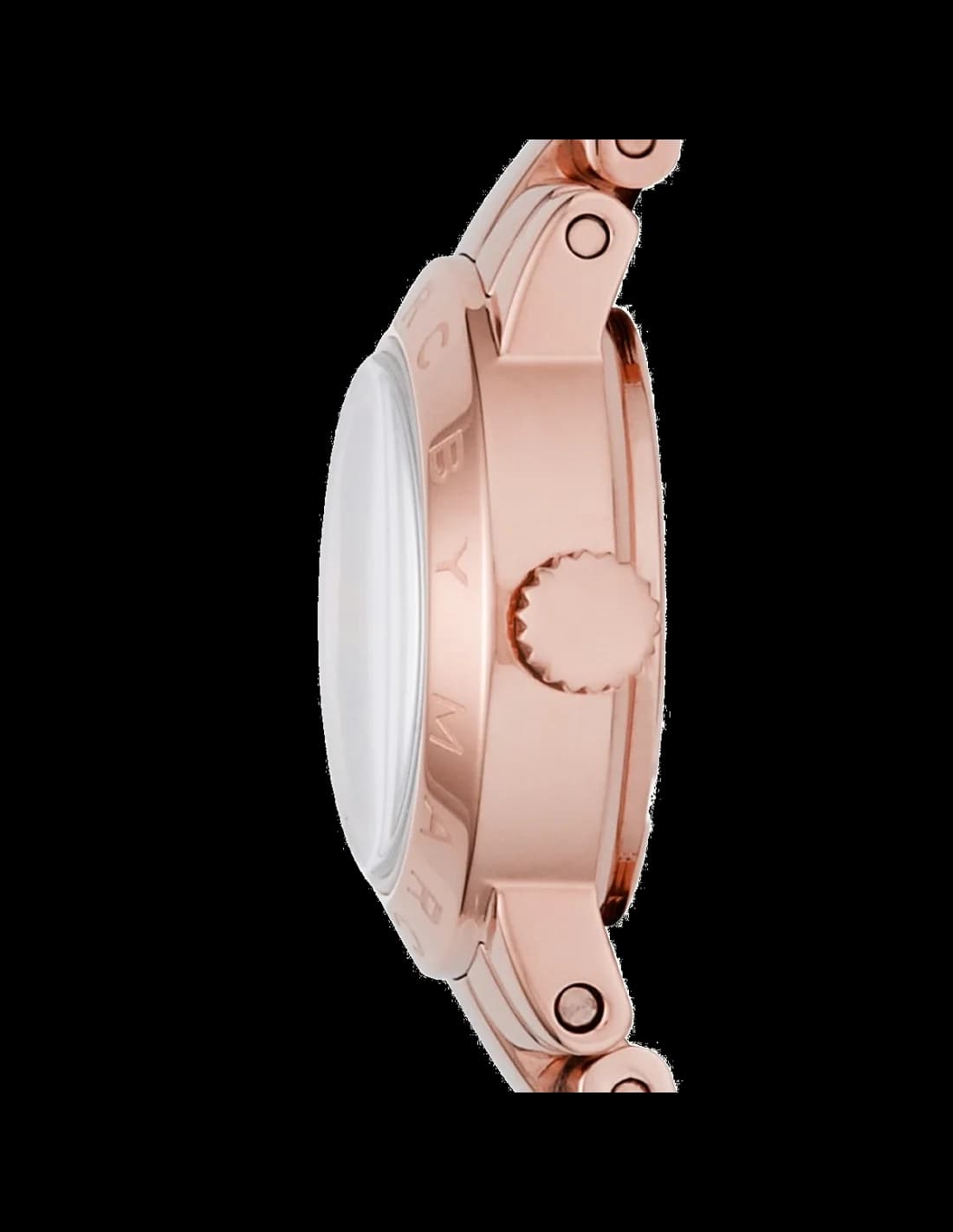 Cadran Marc Jacobs MBM3227 aux index diamants, aiguilles dorées, cadran blush avec complications date