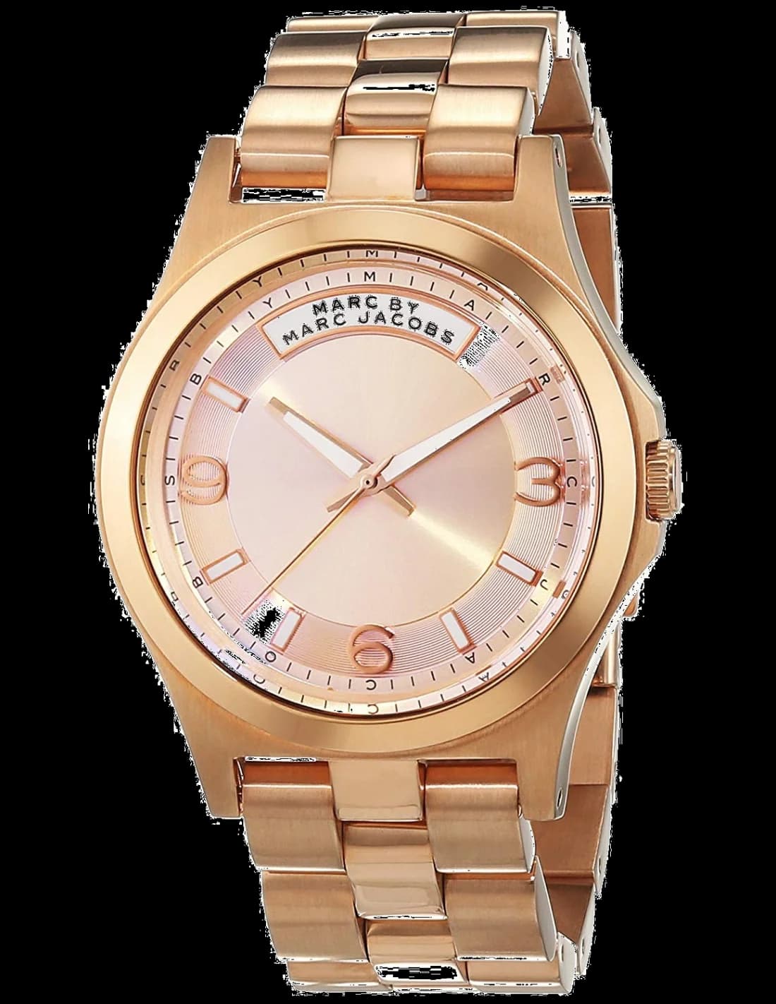 Montre Marc Jacobs MBM3232 or rose avec cadran blanc nacré et index dorés, style chic et féminin