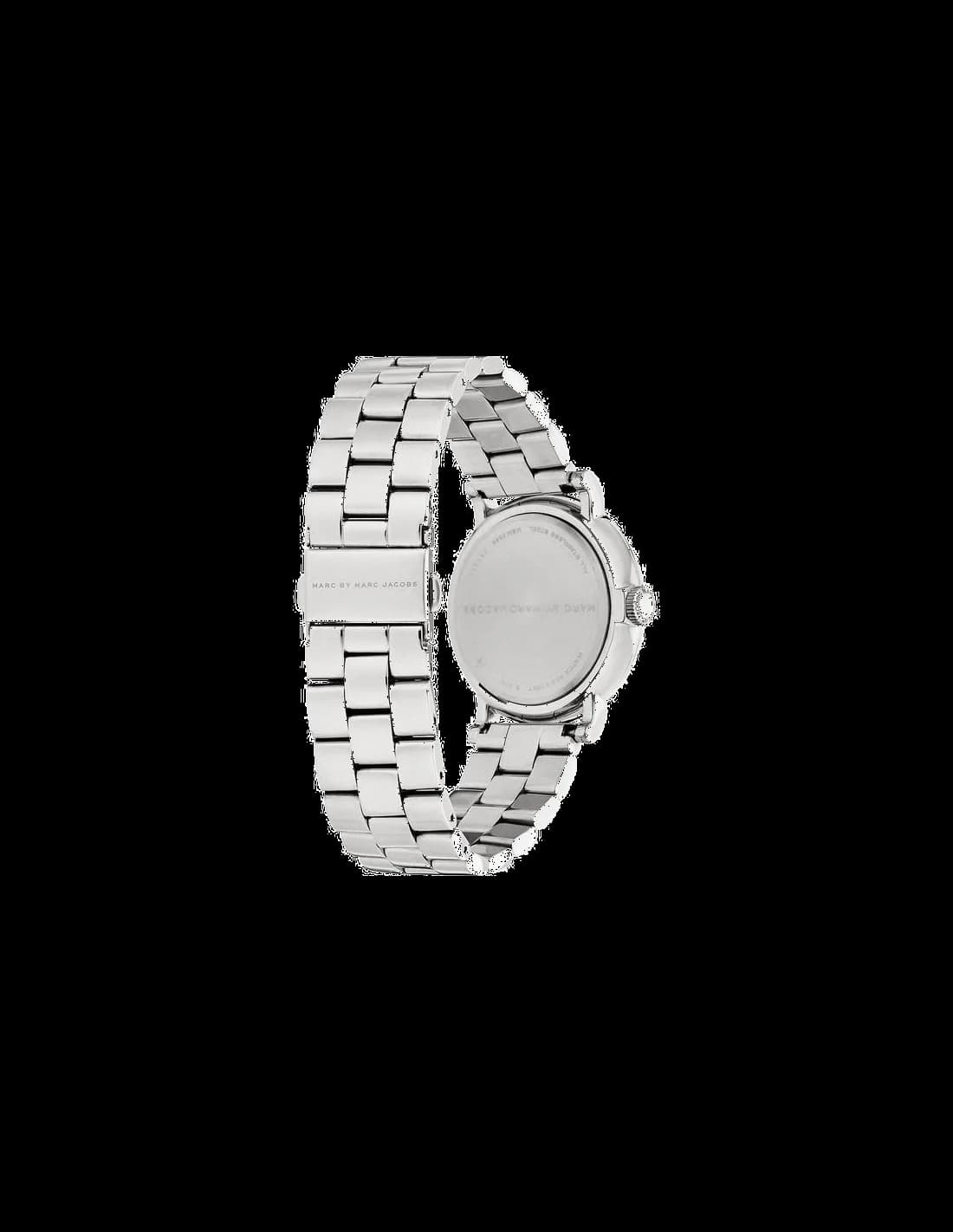 Bracelet Marc Jacobs MBM3242 en acier inoxydable poli, maillons trois rangs, fermoir déployant double sécurité, finition brillante