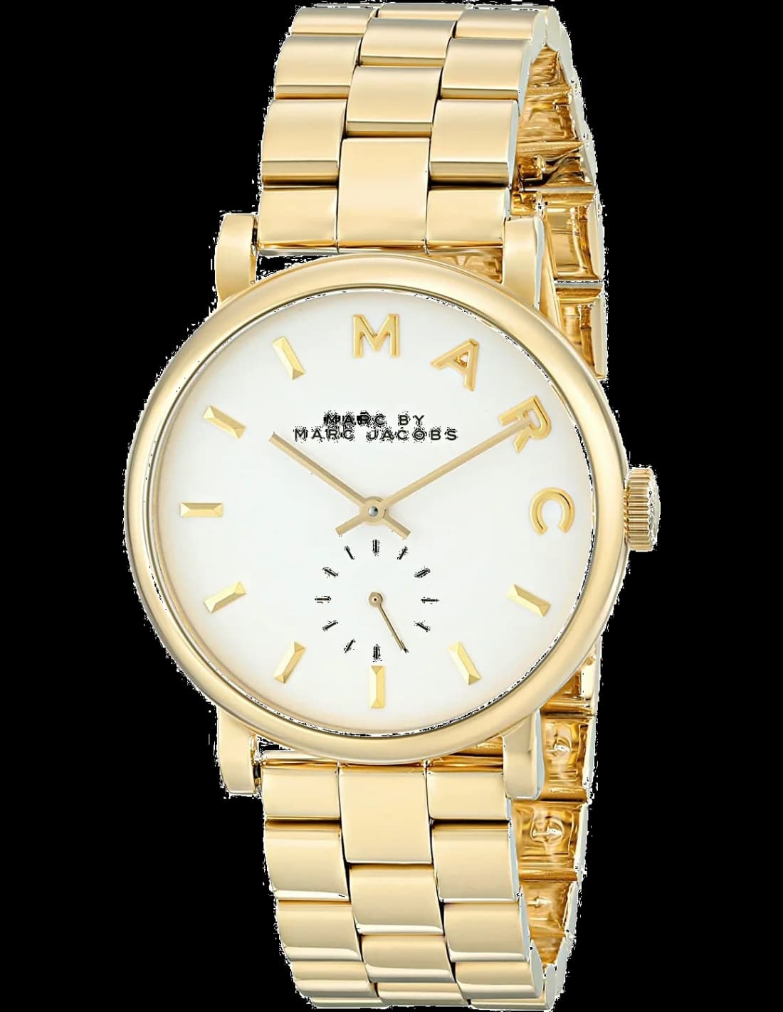 Montre Marc Jacobs MBM3243 au cadran blanc laqué et boîtier acier doré, style élégant et raffiné