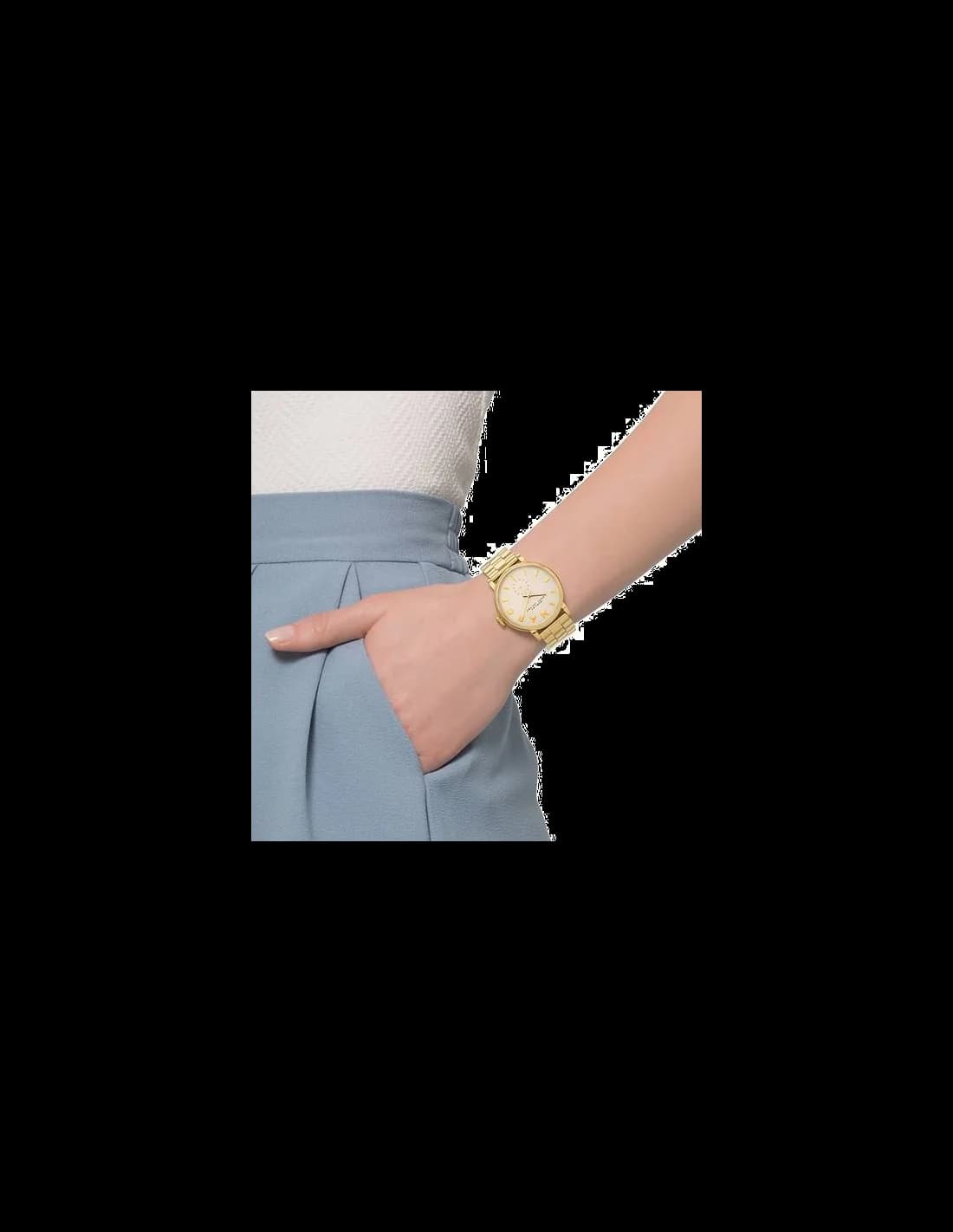 Bracelet Marc Jacobs MBM3243 en acier doré maillé, fermoir déployant, finition brillante et confortable