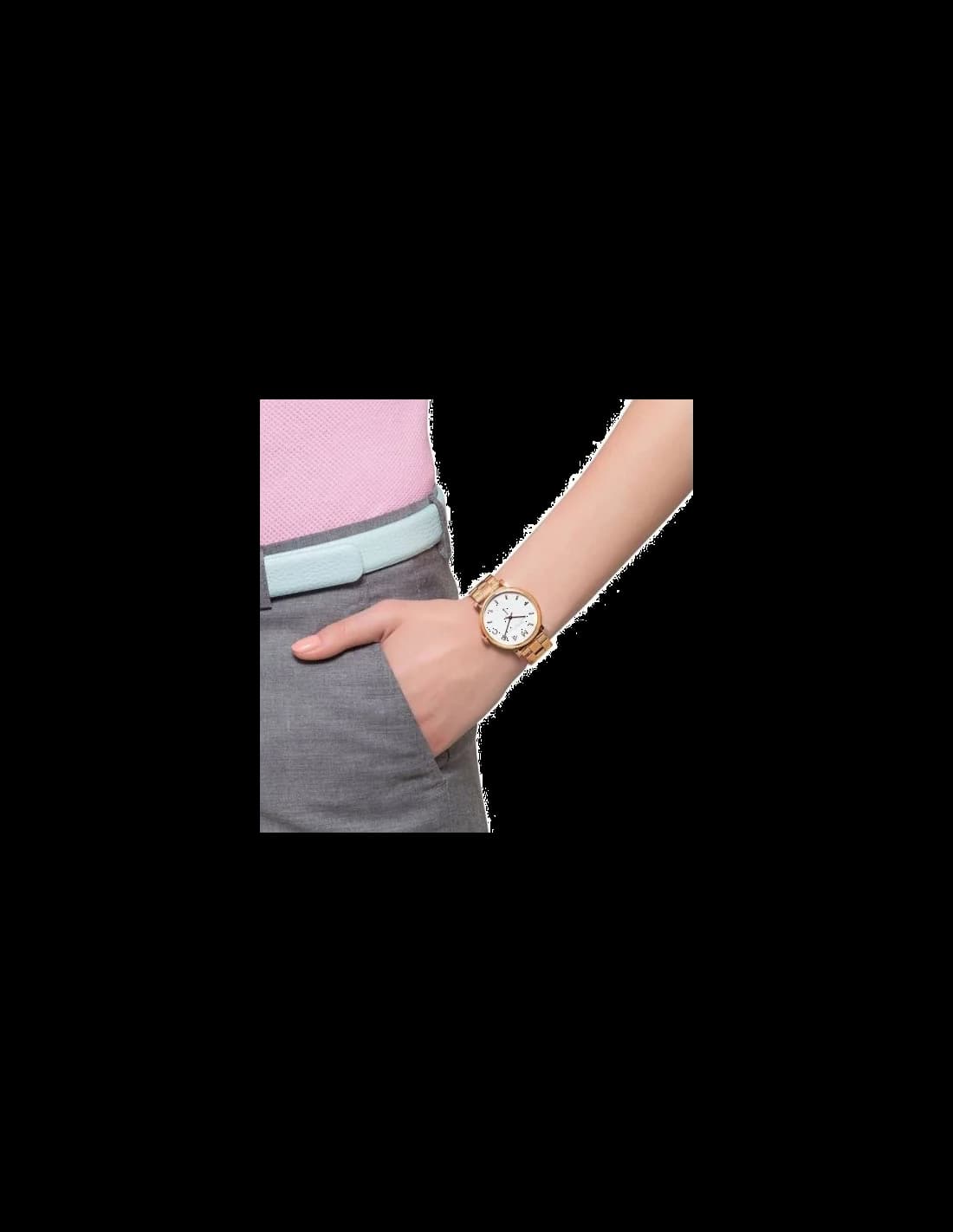 Bracelet Marc Jacobs MBM3244 en cuir blanc avec coutures contrastées et boucle ardillon en acier rose gold