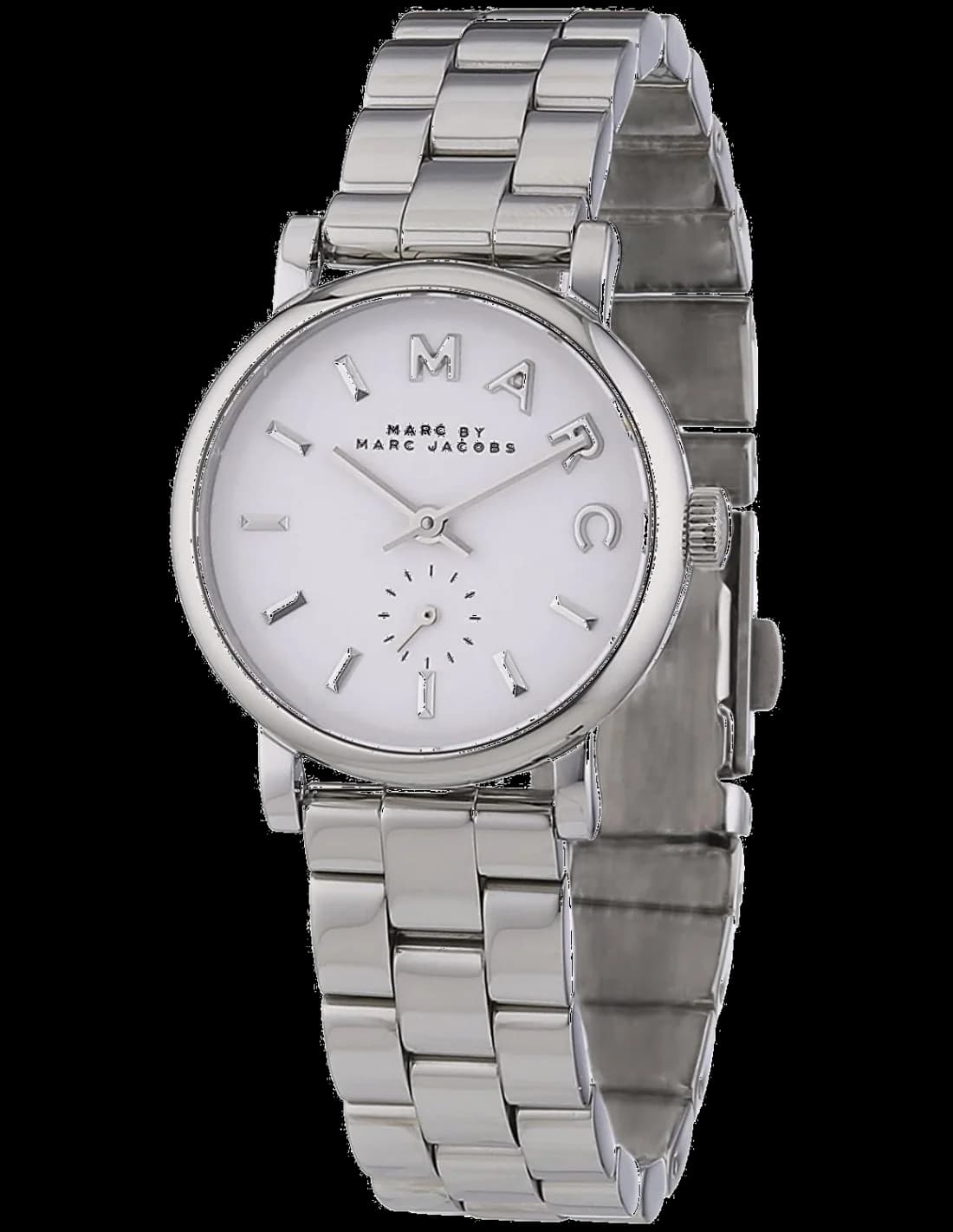 Montre Marc Jacobs MBM3246 avec cadran noir et index argentés, style chic et moderne