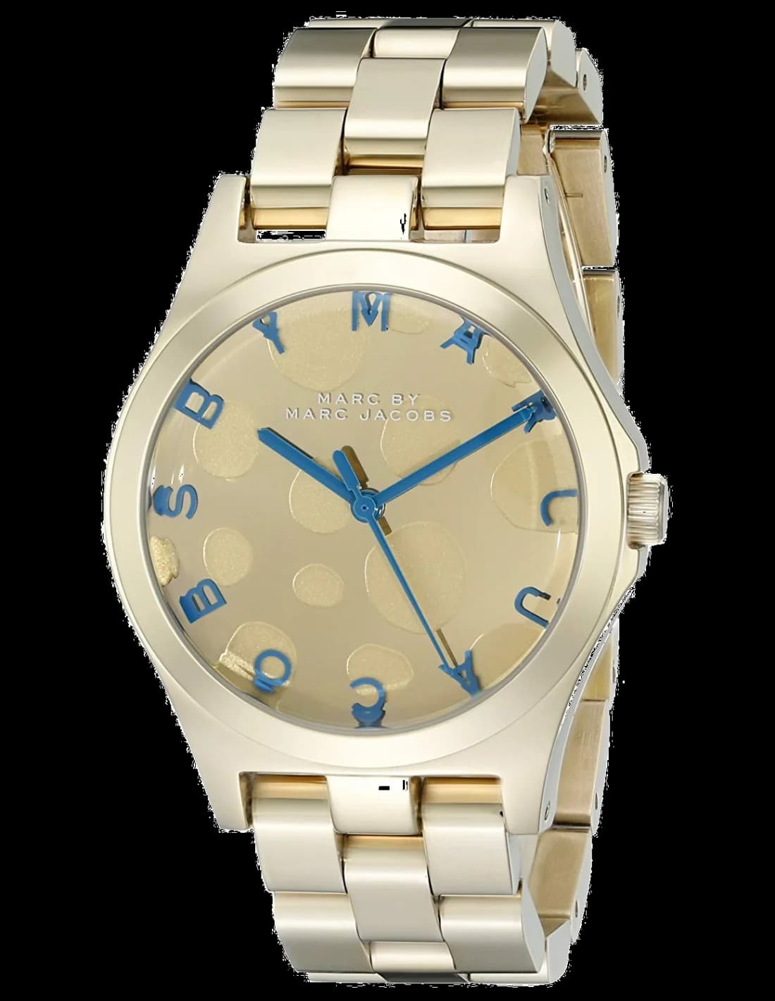 Montre Marc Jacobs MBM3267 au cadran bleu sarcelle et boîtier acier doré, style élégant et moderne