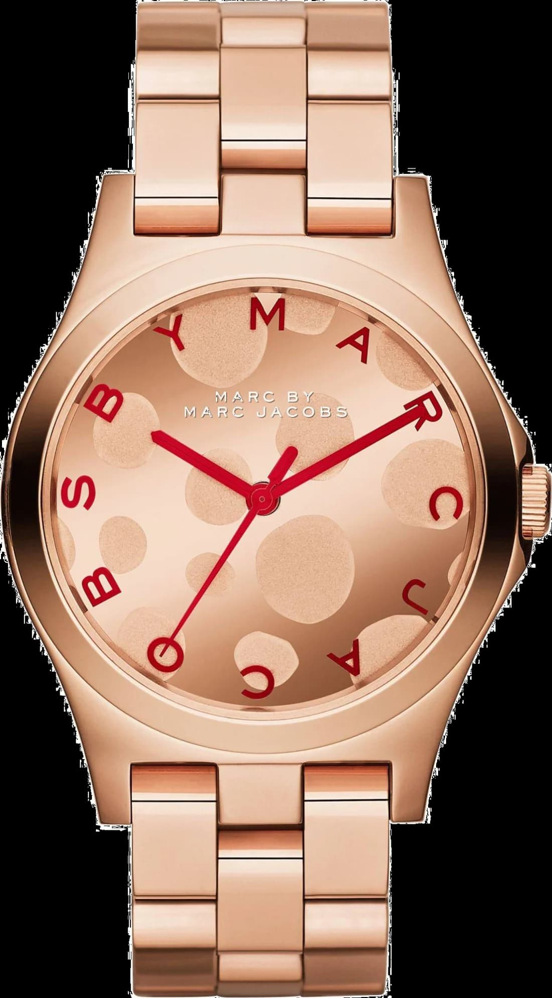 Montre Marc Jacobs MBM3268 en acier doré rose avec cadran blanc à motifs bulles et index dorés