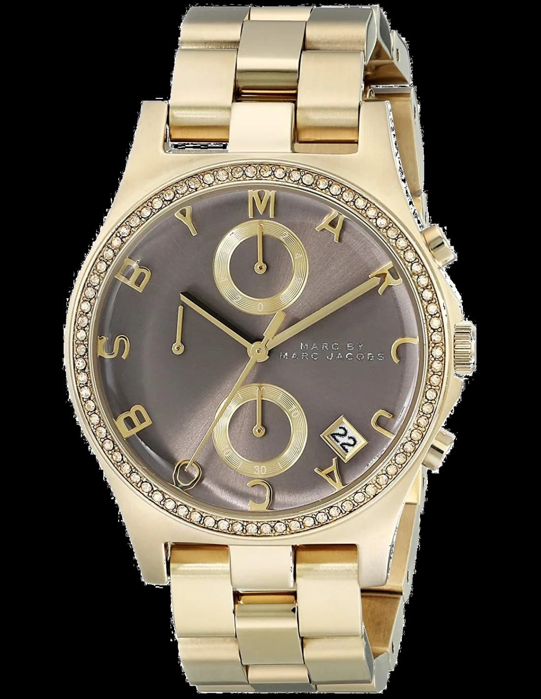 Montre Marc Jacobs MBM3298 cadran blanc nacré avec index dorés et aiguilles dorées, style élégant et féminin