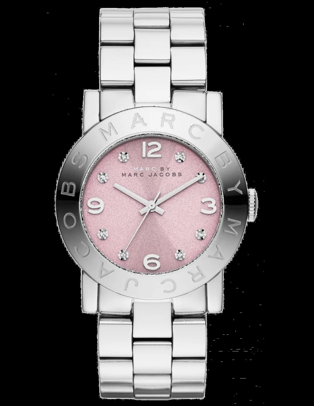 Montre Marc Jacobs MBM3300 au cadran rose avec index dorés et aiguilles en acier rose gold