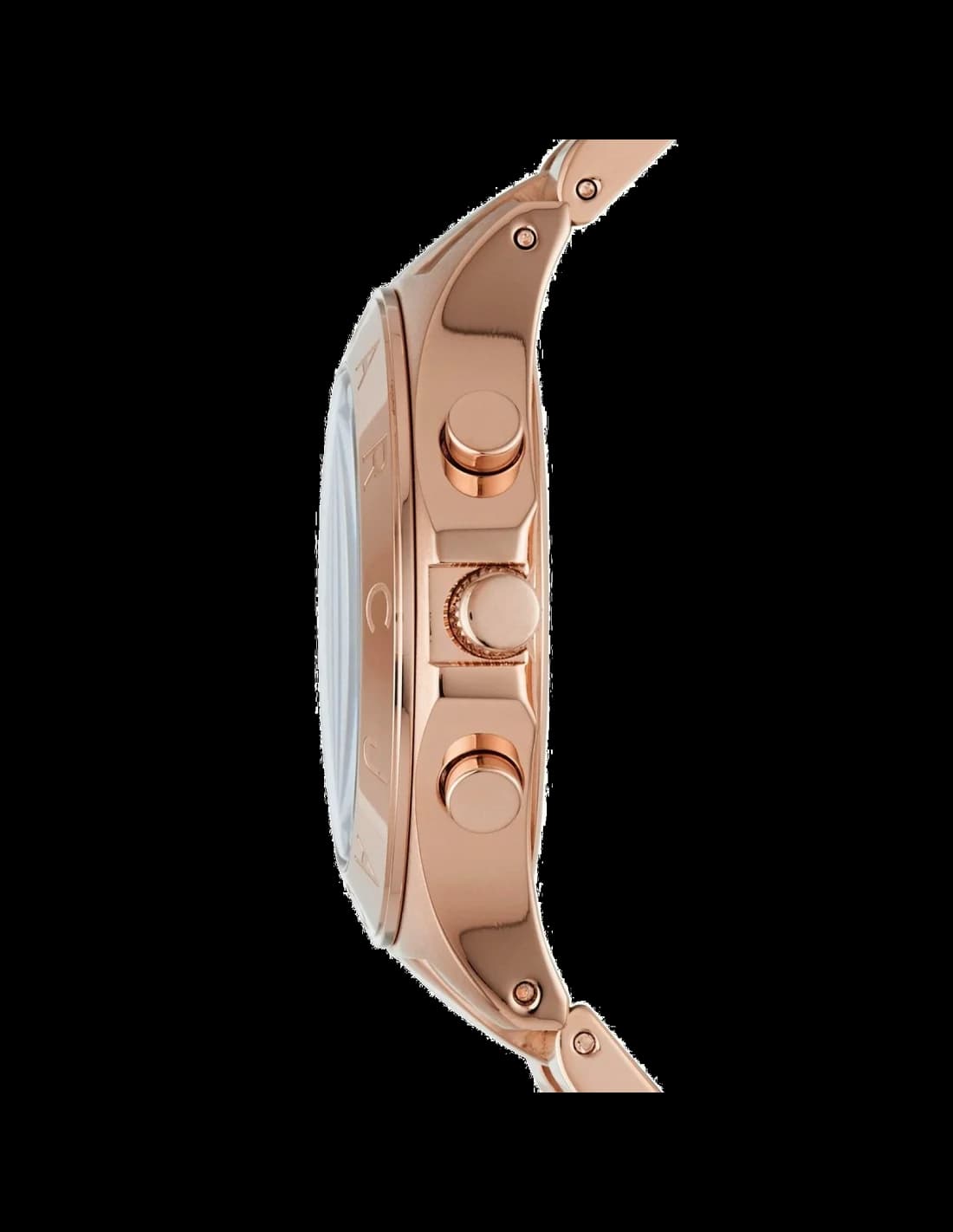 Cadran Marc Jacobs MBM3308 affichant des index bâtons dorés, trois compteurs chronographe et date à 4h30
