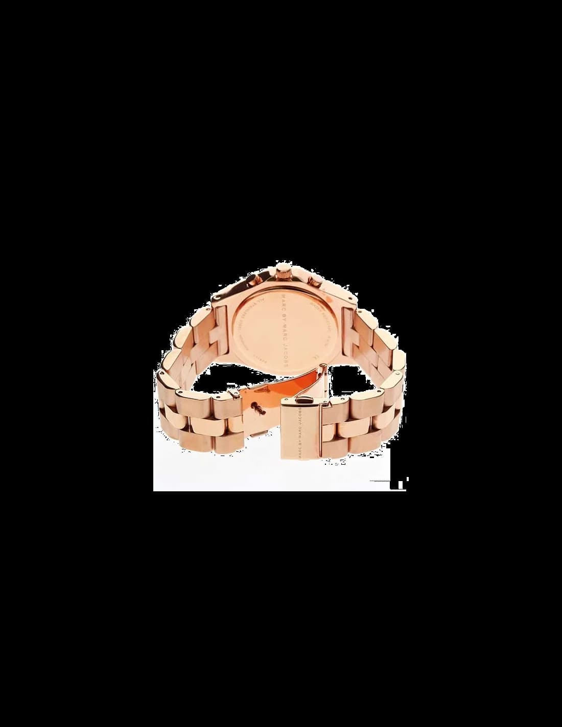 Bracelet Marc Jacobs MBM3308 en acier inoxydable or rose, fermoir déployant double sécurité, maillons polis et satinés