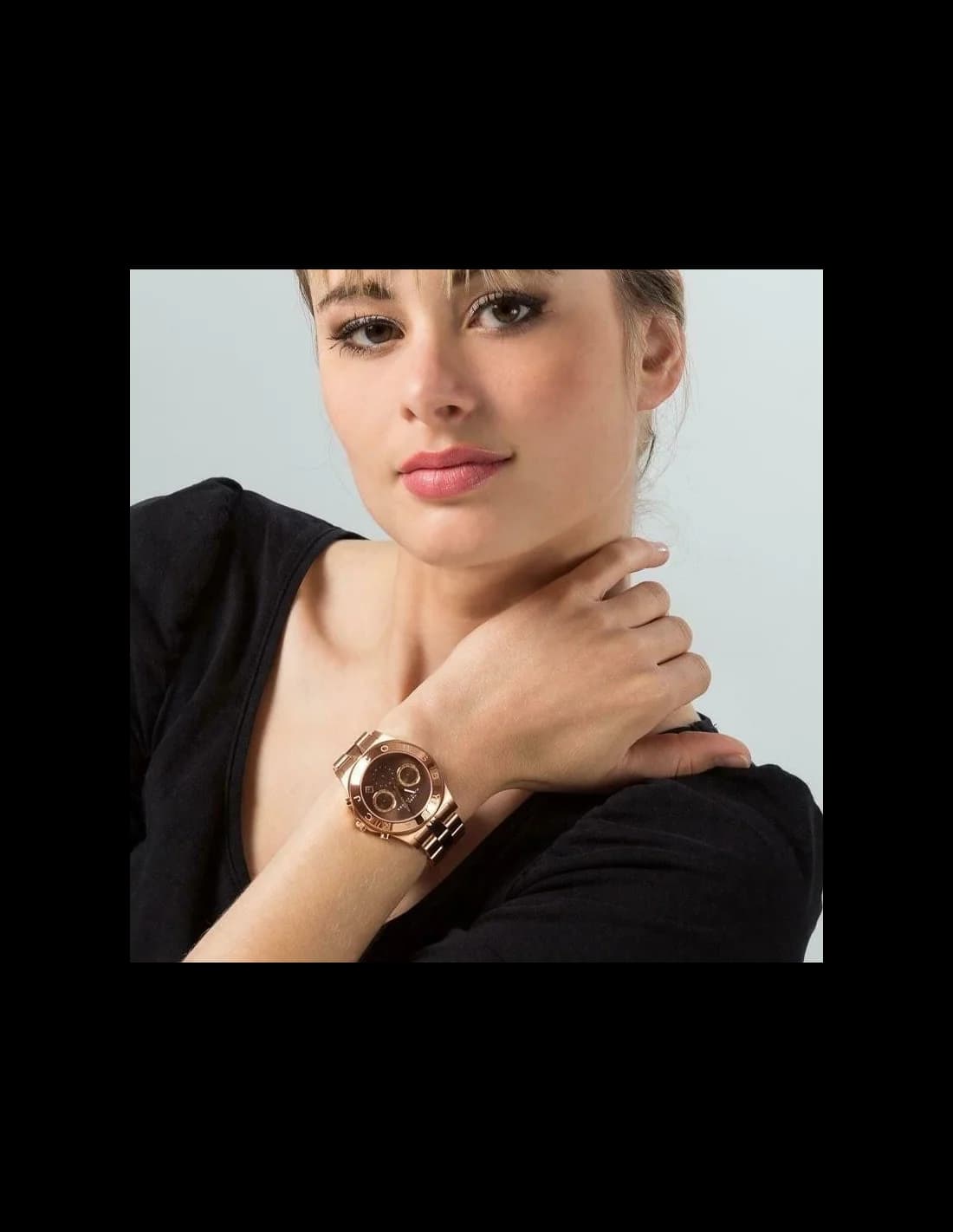 Boîtier Marc Jacobs MBM3308 rond en acier or rose, lunette lisse, verre saphir, couronne crantée et poussoirs chrono
