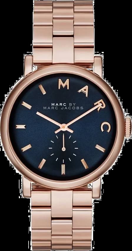 Montre Marc Jacobs MBM3330 au cadran blanc nacré avec index dorés et aiguilles dorées, style élégant et féminin