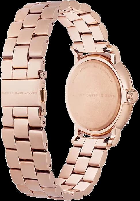 Cadran Marc Jacobs MBM3330 blanc nacré orné d'index bâtons dorés, aiguilles dorées et date à 3h, design épuré