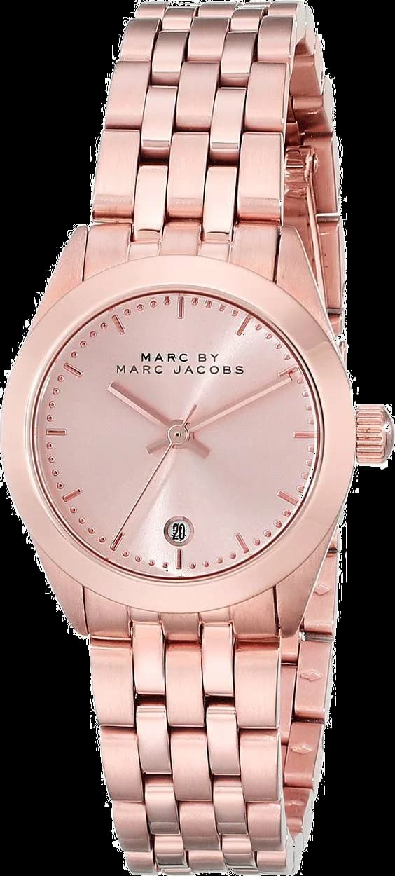 Montre Marc Jacobs MBM3374 au cadran blanc nacré et boîtier or rose, style élégant et raffiné