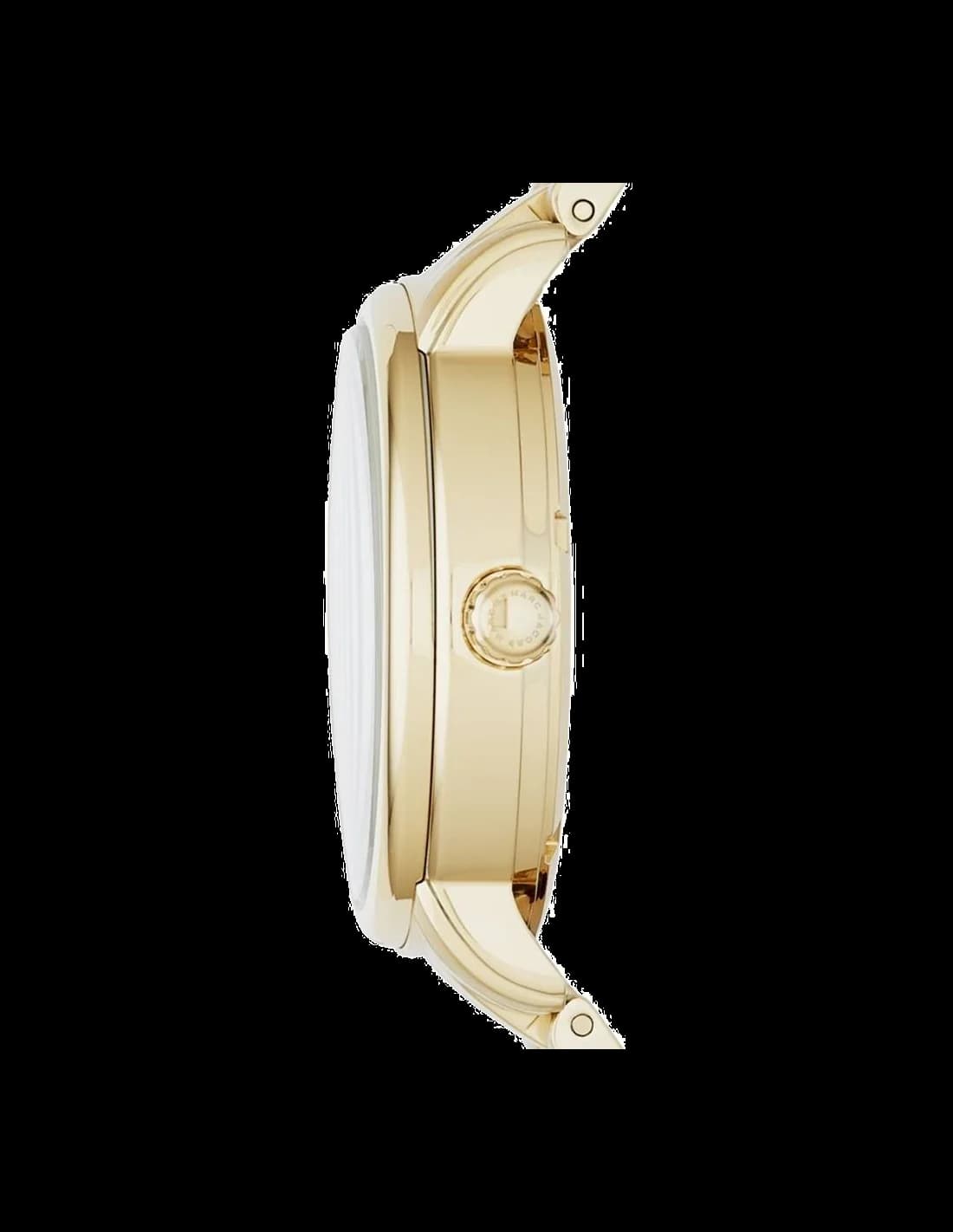 Cadran Marc Jacobs MBM3429 aux index bâtons dorés et aiguilles fines, lisibilité parfaite