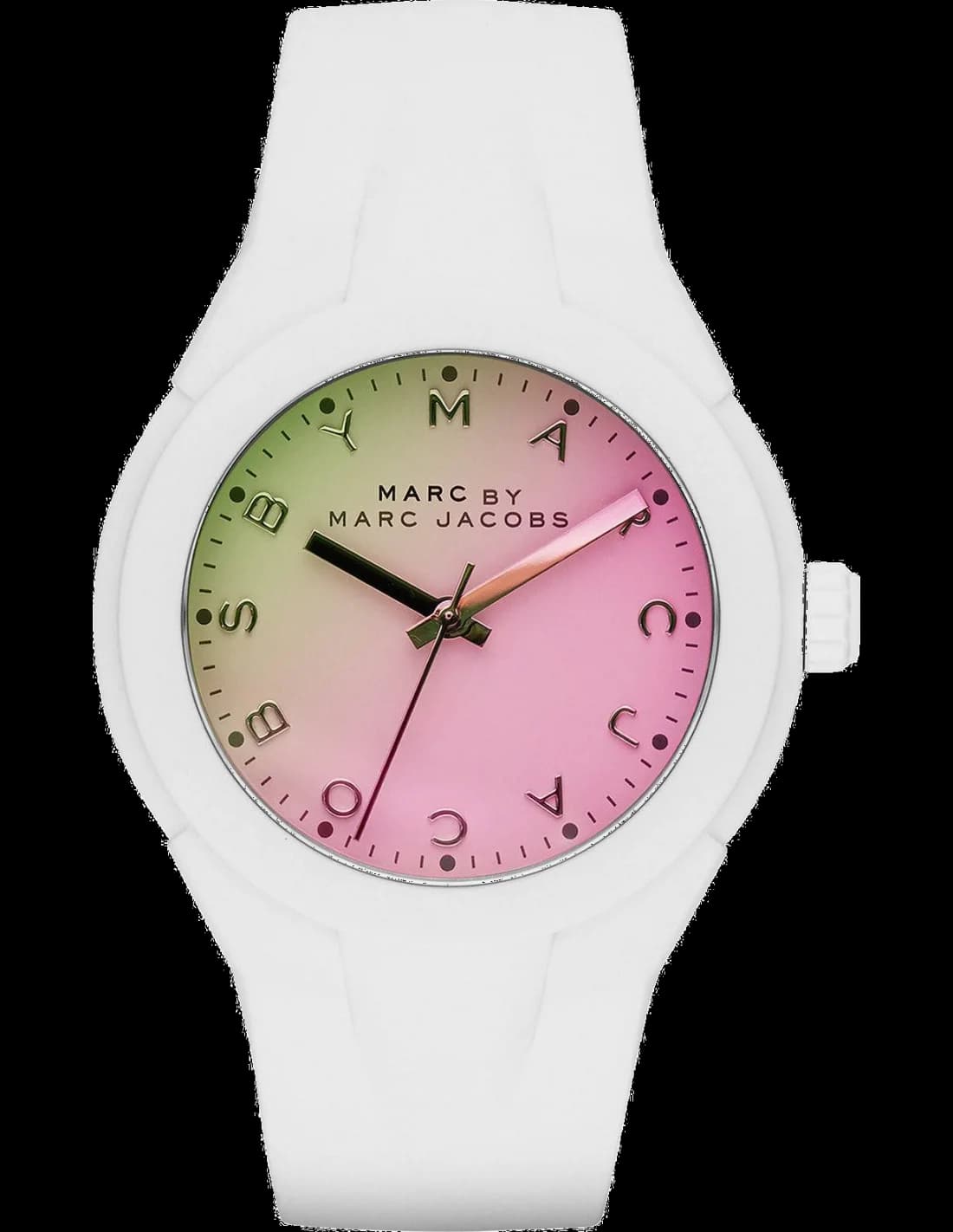 Montre Marc Jacobs MBM5536 blanche avec cadran blanc laqué, style minimaliste et élégant, contraste subtil