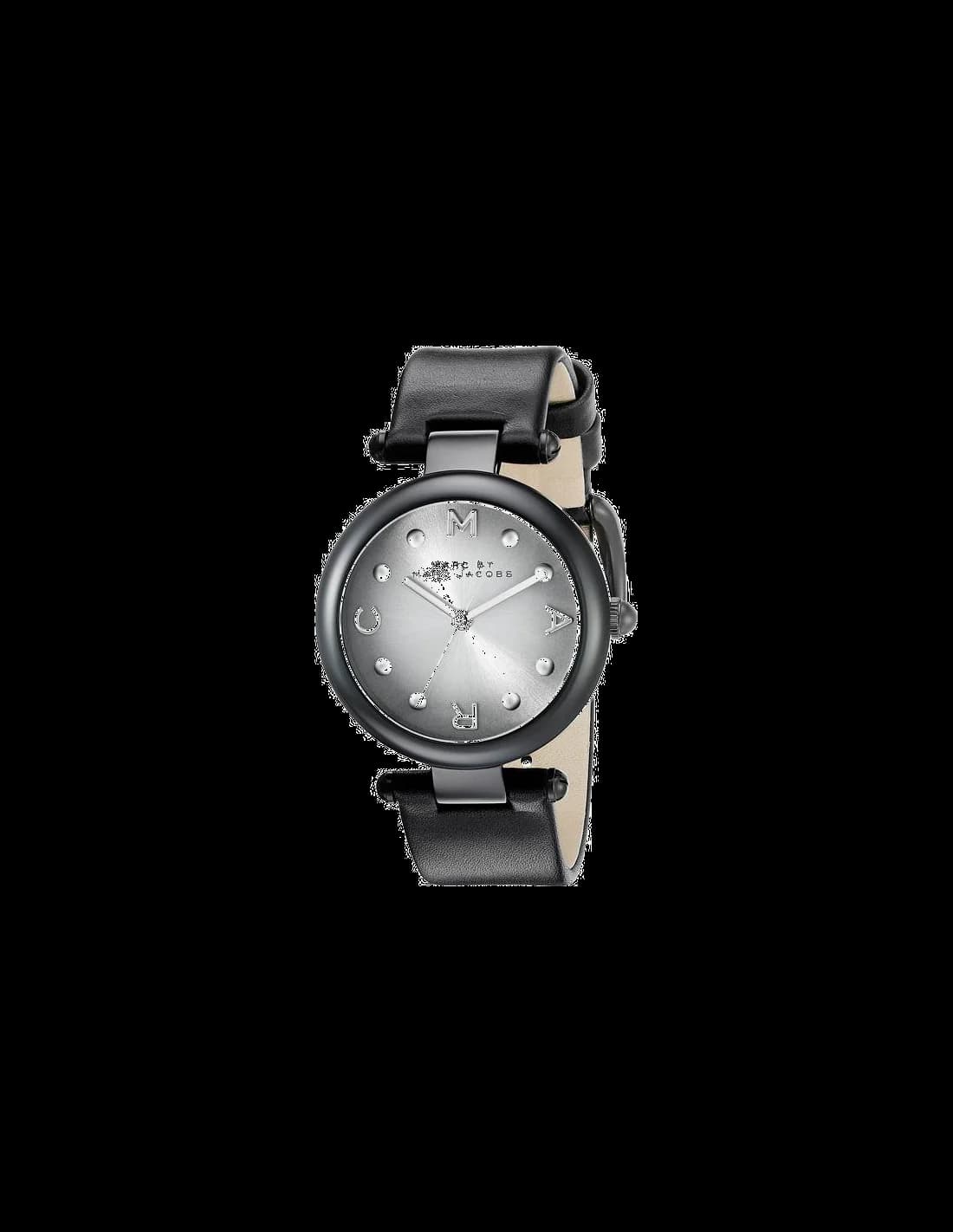 Montre Marc Jacobs MJ1410 noir au cadran noir soleillé, aiguilles argentées et style chic minimaliste
