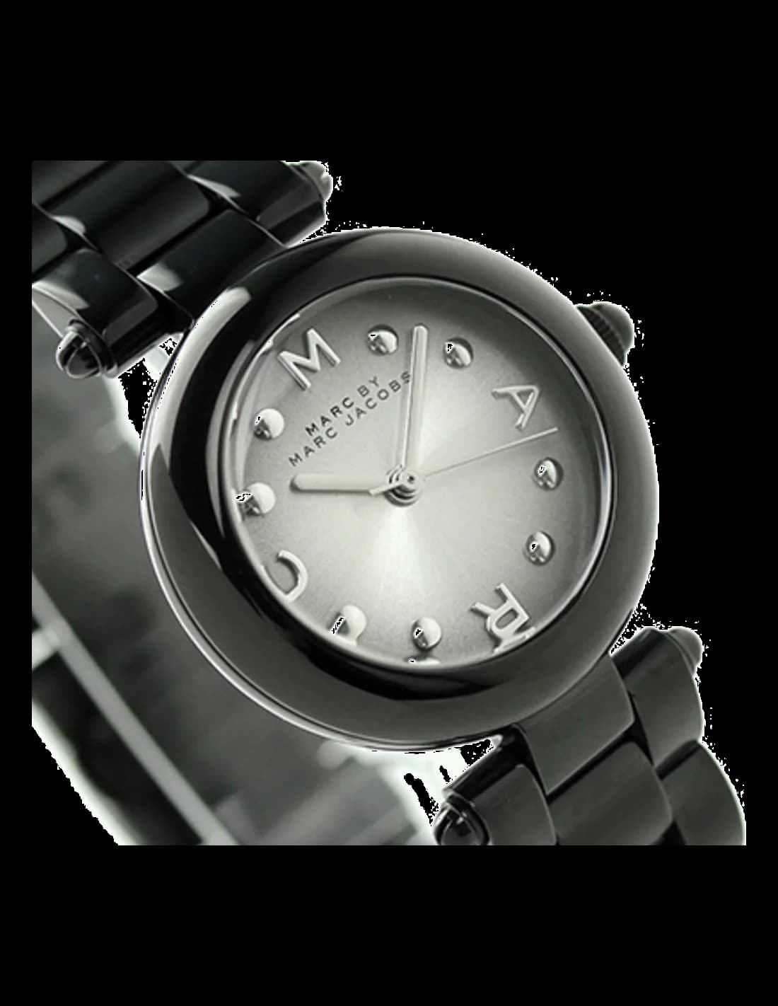 Cadran Marc Jacobs MJ3453 au cadran noir minimaliste aux index argentés et aiguilles fines