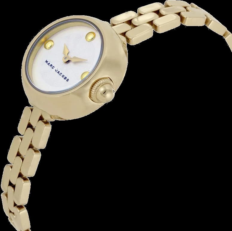 Cadran Marc Jacobs MJ3459 avec index bâtons dorés, aiguilles fines et date à 3h