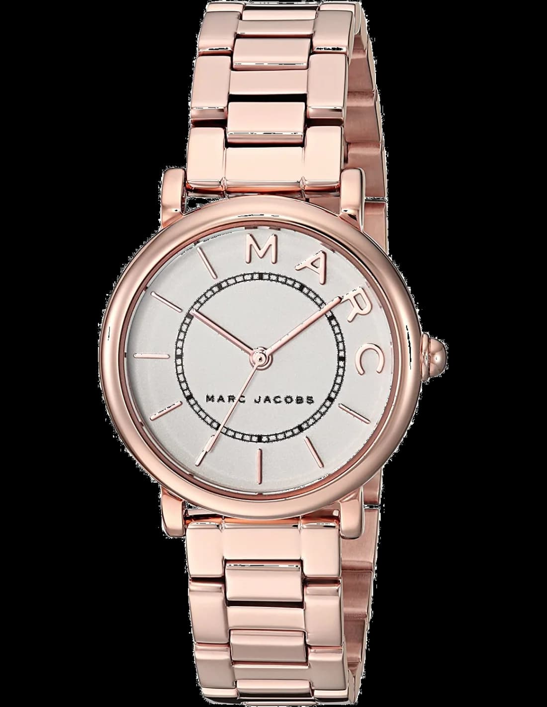 Montre Marc Jacobs MJ3527 au cadran blanc nacré et index dorés, style élégant et féminin