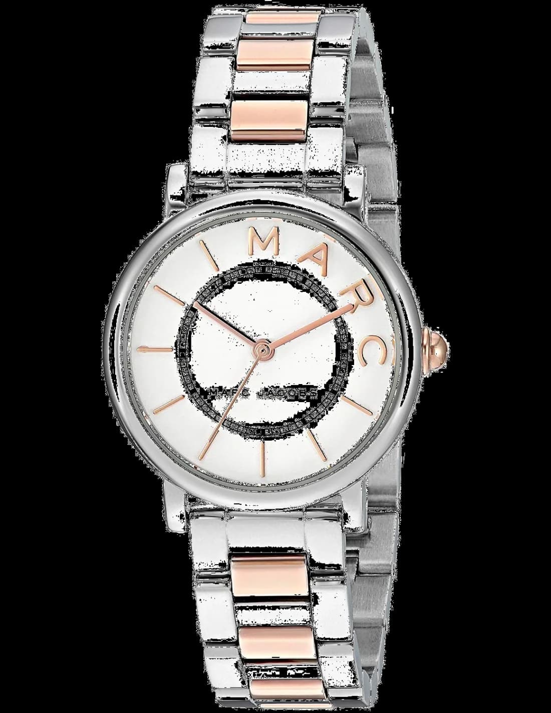 Montre Marc Jacobs MJ3553 avec cadran blanc et index dorés, style chic et moderne