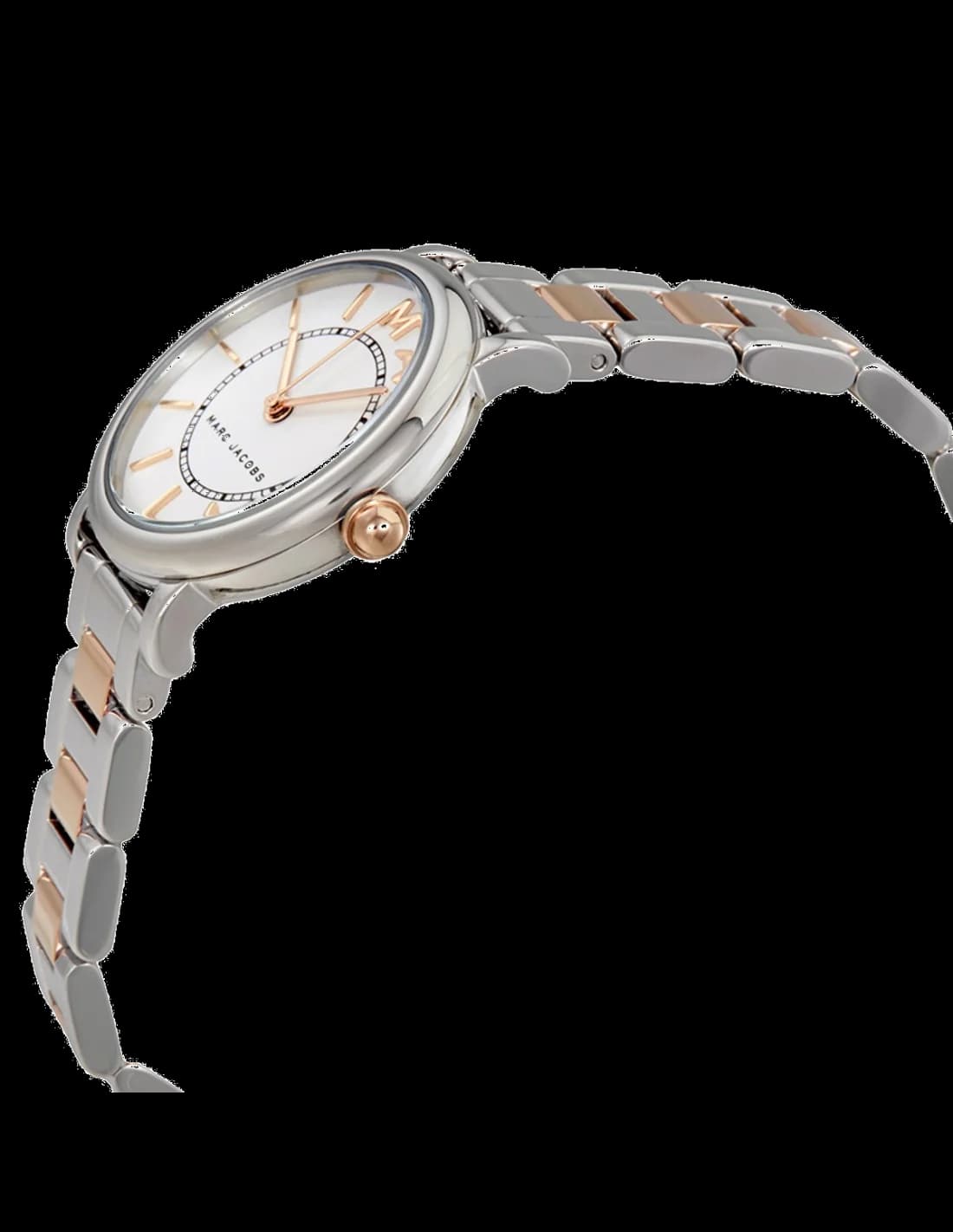 Cadran Marc Jacobs MJ3553 avec index bâtons et aiguilles dorées, date à 3h
