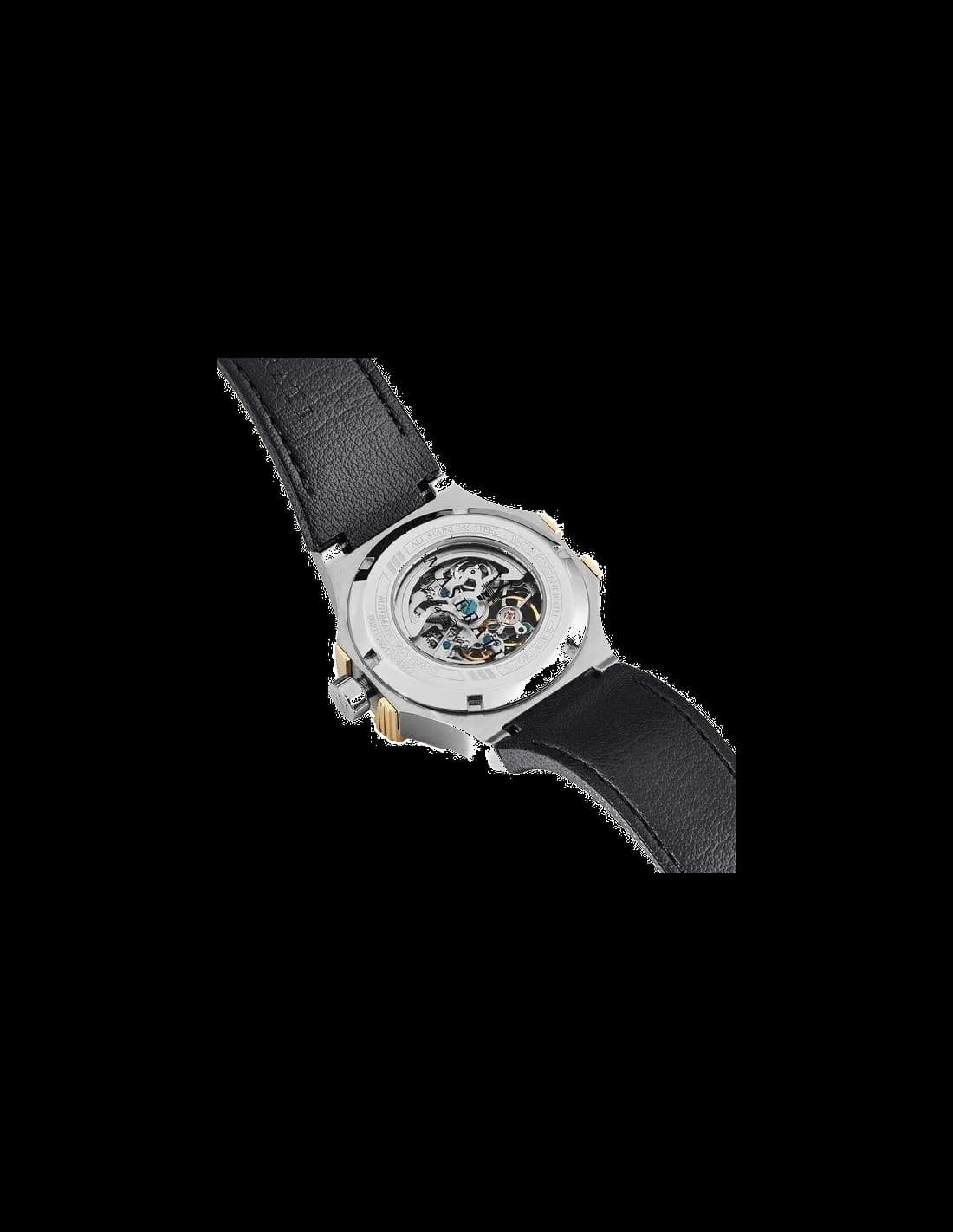 Boîtier Maserati R8821108011 en acier rond brossé 43mm, verre saphir, couronne cannelée, étanche 100m