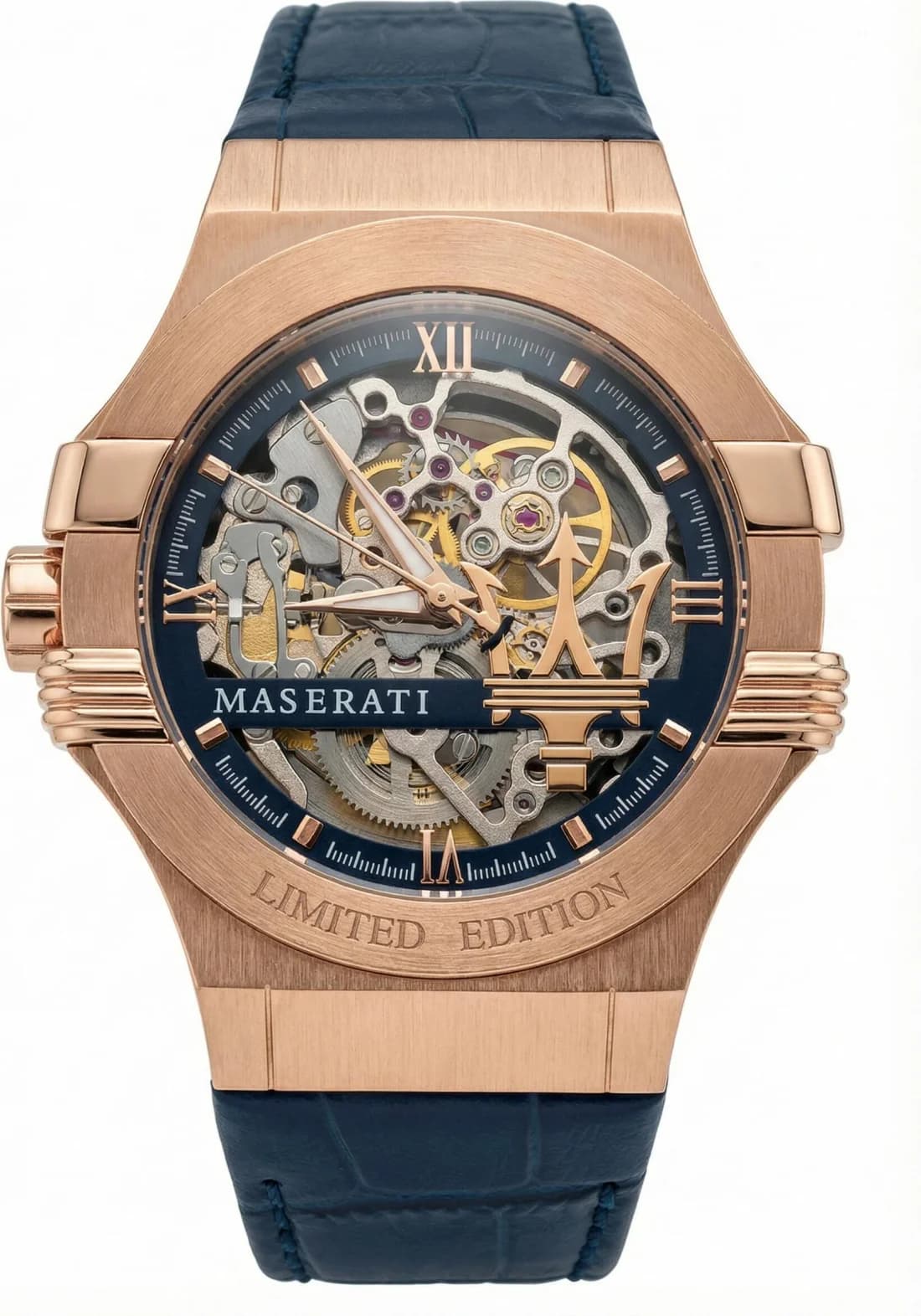 Montre Maserati R8821108022 au cadran squelette noir avec détails or rose et aiguilles luminescentes